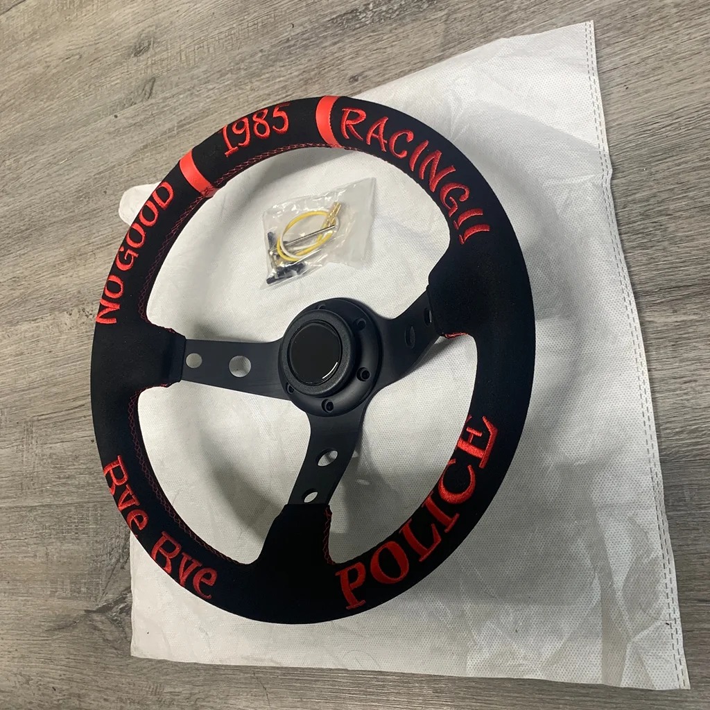 330mm Suede Deep Dish 1985 Racing POLICE Bye Bye Drift Embroidery Steering Wheel