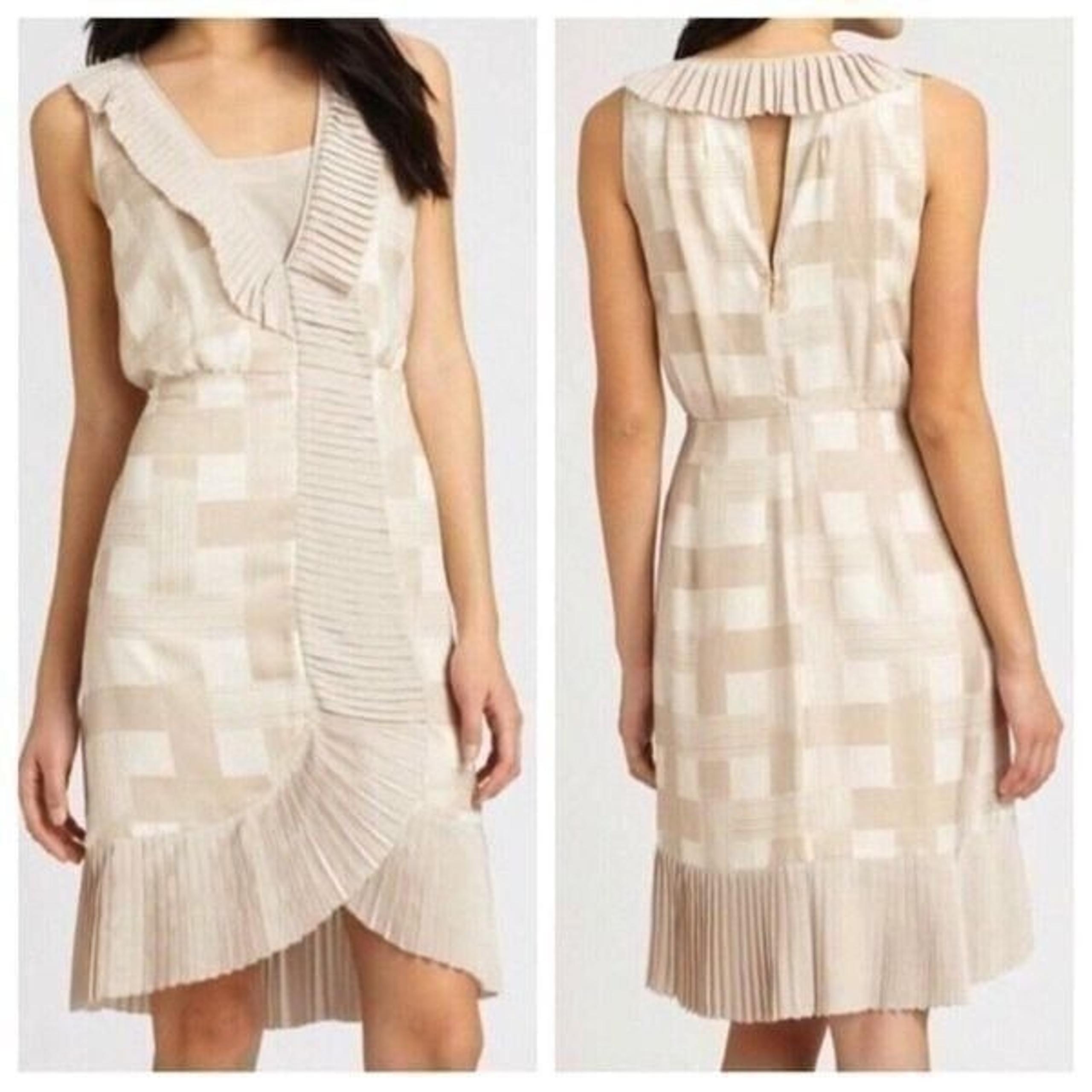 Tory Burch Janetta Ruffle Pleated Silk Tapioca Faux Wrap Dress Women's Size 0