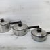 Vintage West Bend Dura-gleam Pot/Pan Set of 3 MCM Brown Handles 3 Ply Stainless