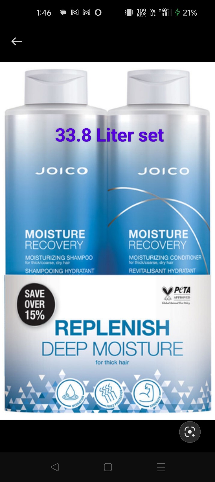 new in package JOICO MOISTURE RECOVERY shampoo & conditioner 33.8 set liter set