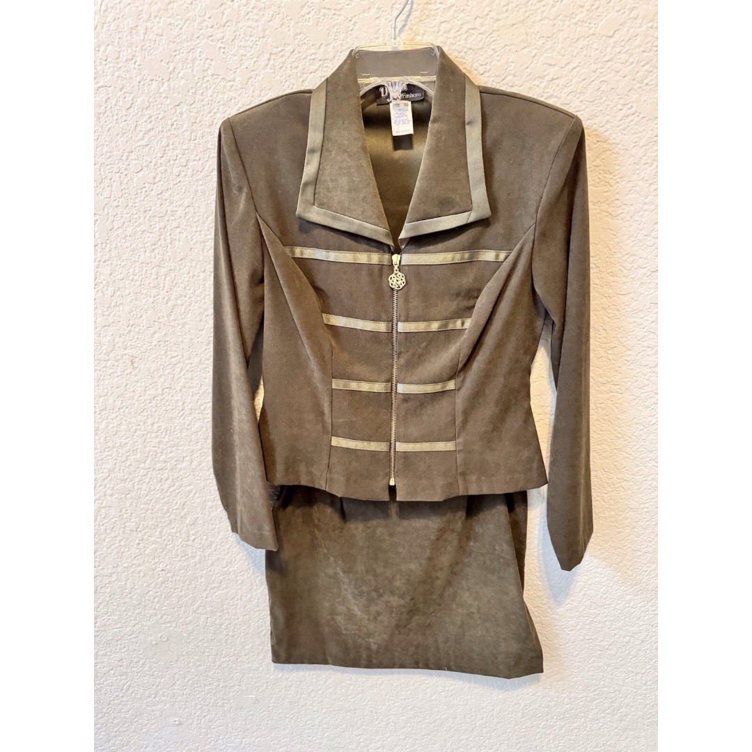 Dawn Joy Fashions Green Faux Suede 2 Piece Dress Sz 6