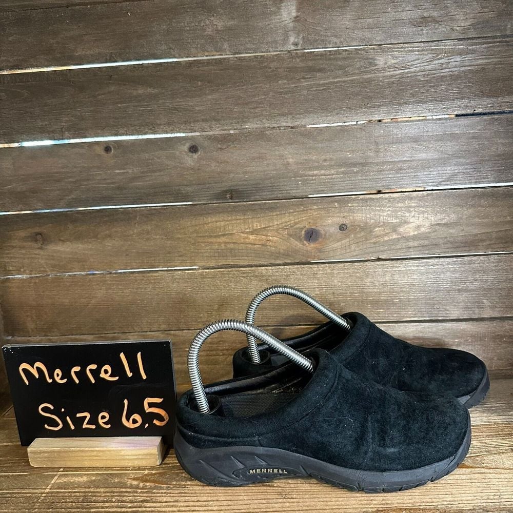 Womens Merrell Encore Black Suede Clogs Shoes Slip On Mules Size 6.5 M GUC
