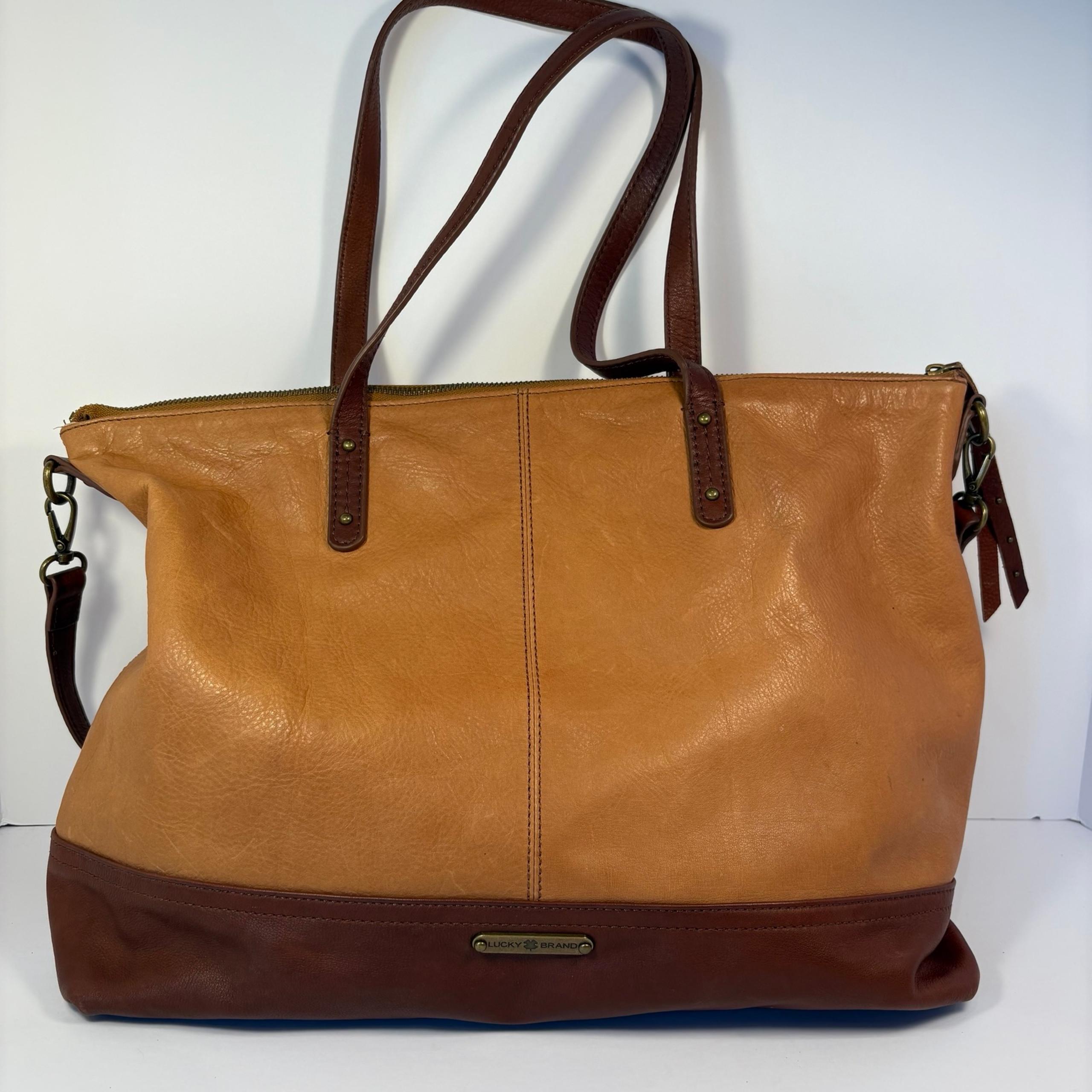Lucky Brand Leather Classic Large Tote Brown and Tan Purse