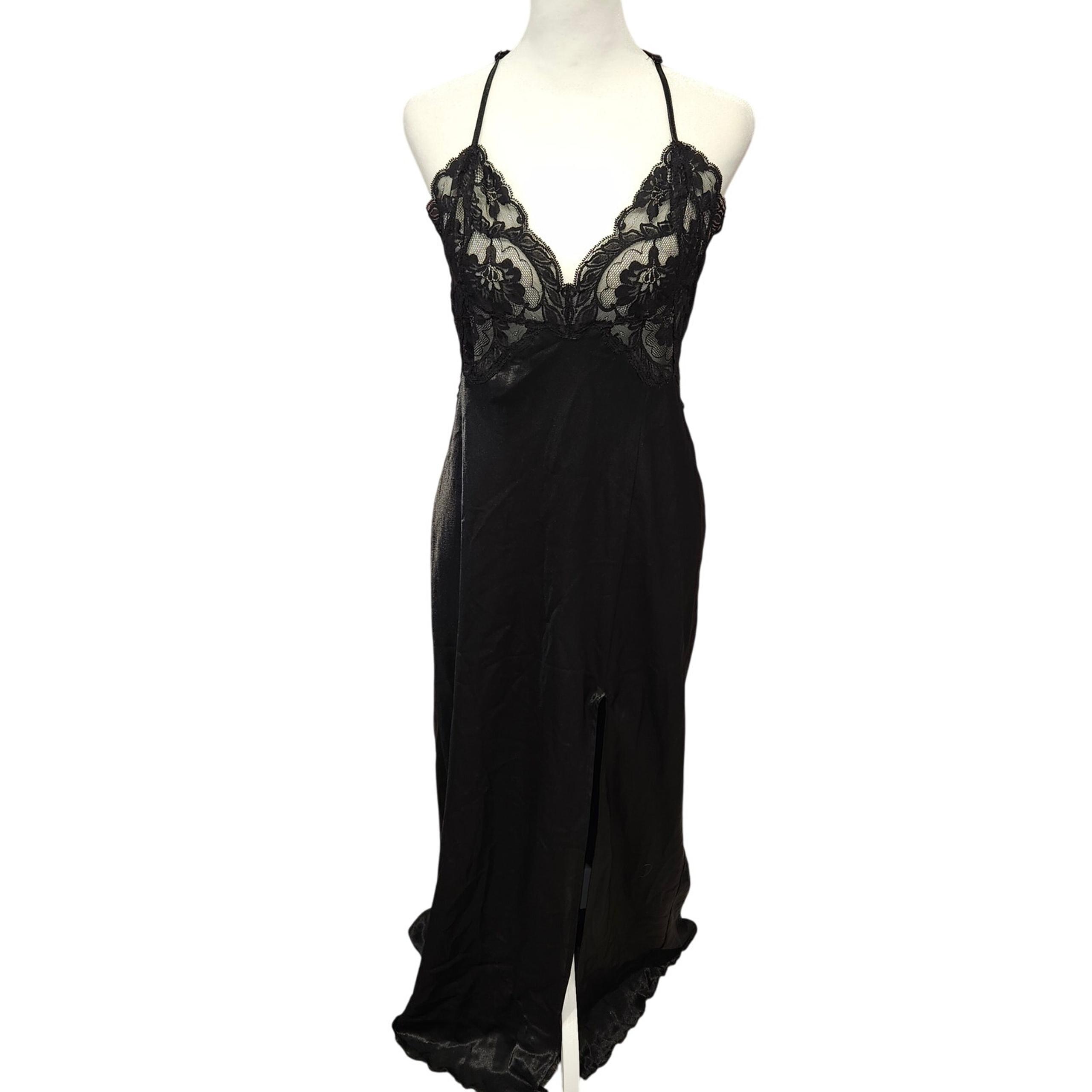 Fredericks of hollywood black lace maxi slip lingerie chemise Whimsigoth large