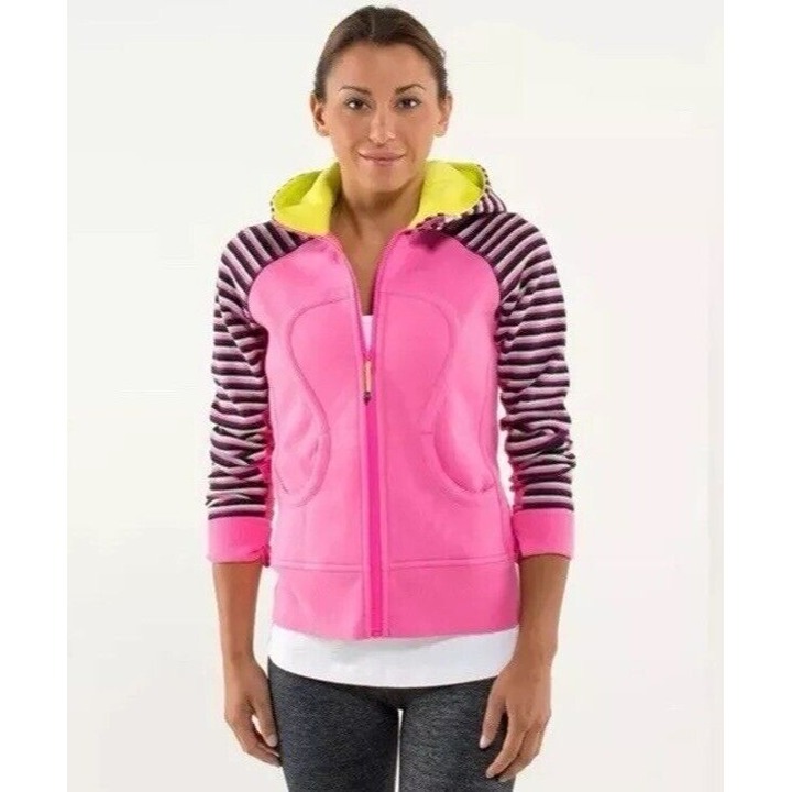 Lululemon Pink Afterglo Stripe Printed Scuba Multi Colored Hoodie Stretch S-M