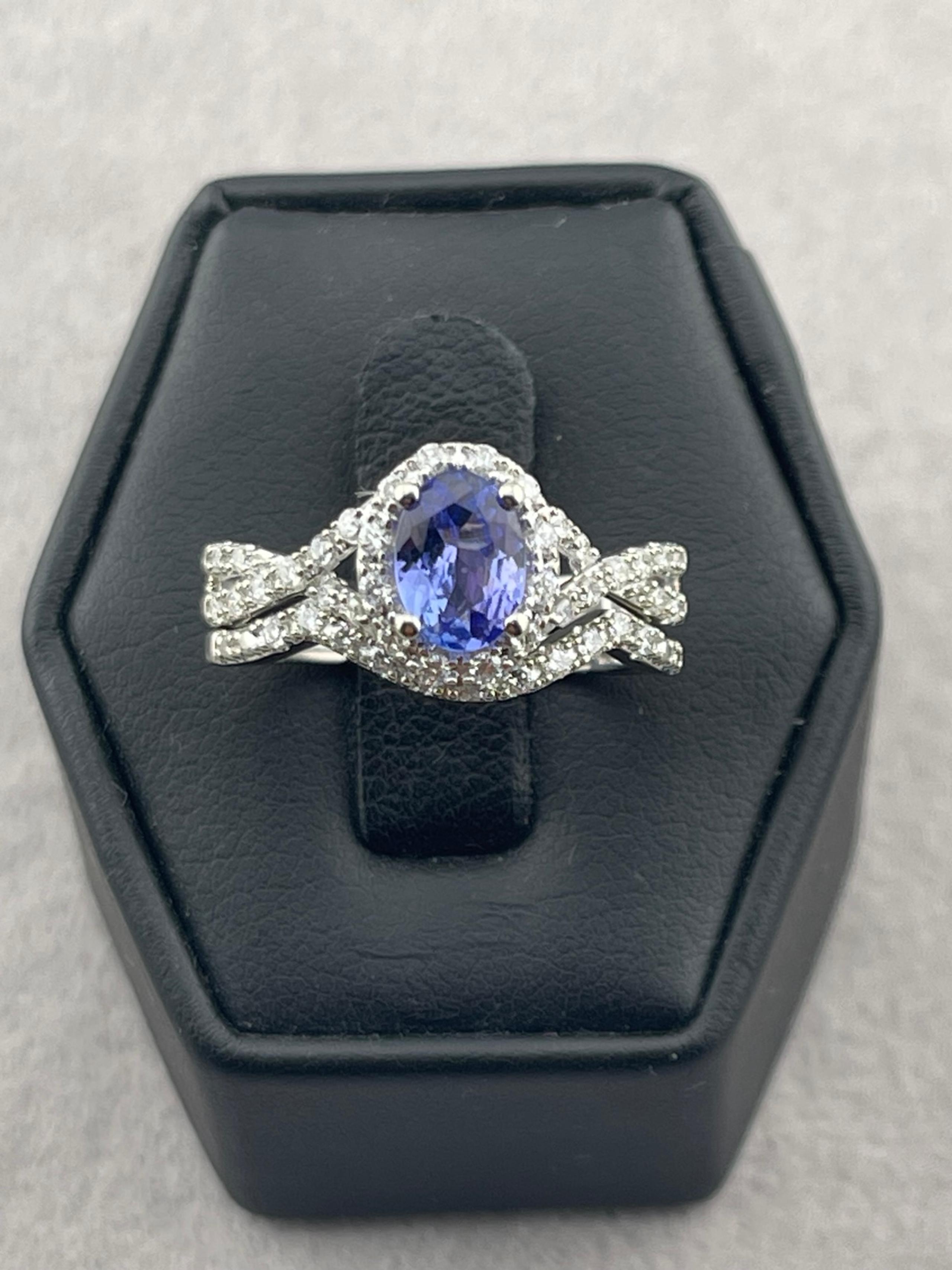 Vintage 1/2 carat tdw and Tanzanite wedding set 14 karat white gold