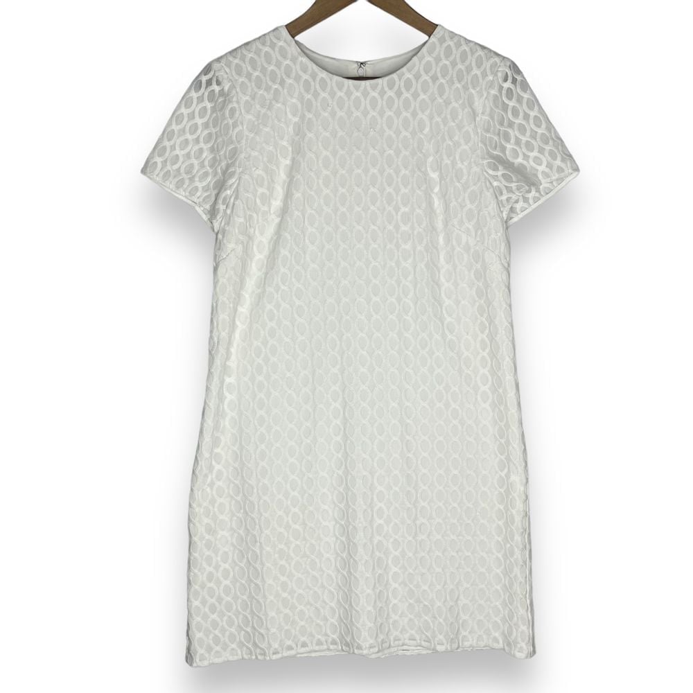 Ann Taylor Dress NWT White Textured Wavy Chain Embroidered Shift Event Size 8