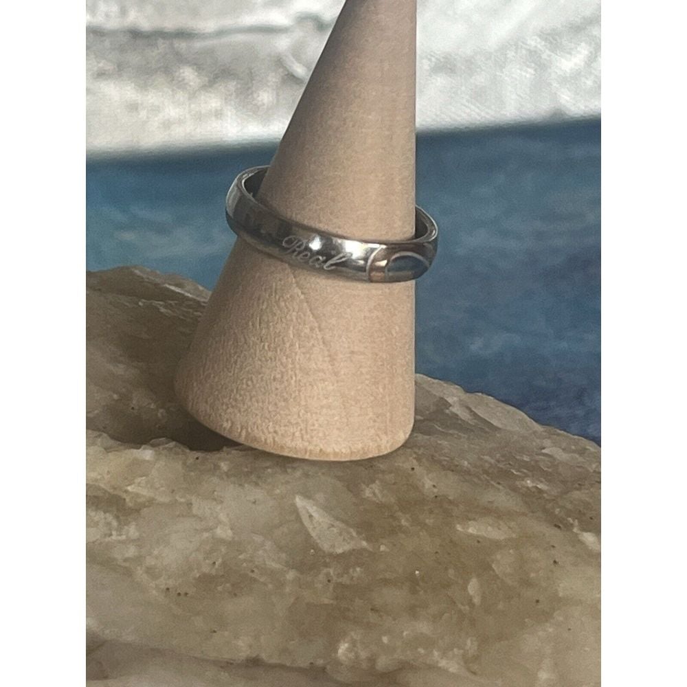 Real Love Engraved Sterling Silver Ring With Bronze Half Heart Detail Size 7