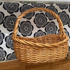 Large Vintage French Farmhouse wicker woven oval basket with handle