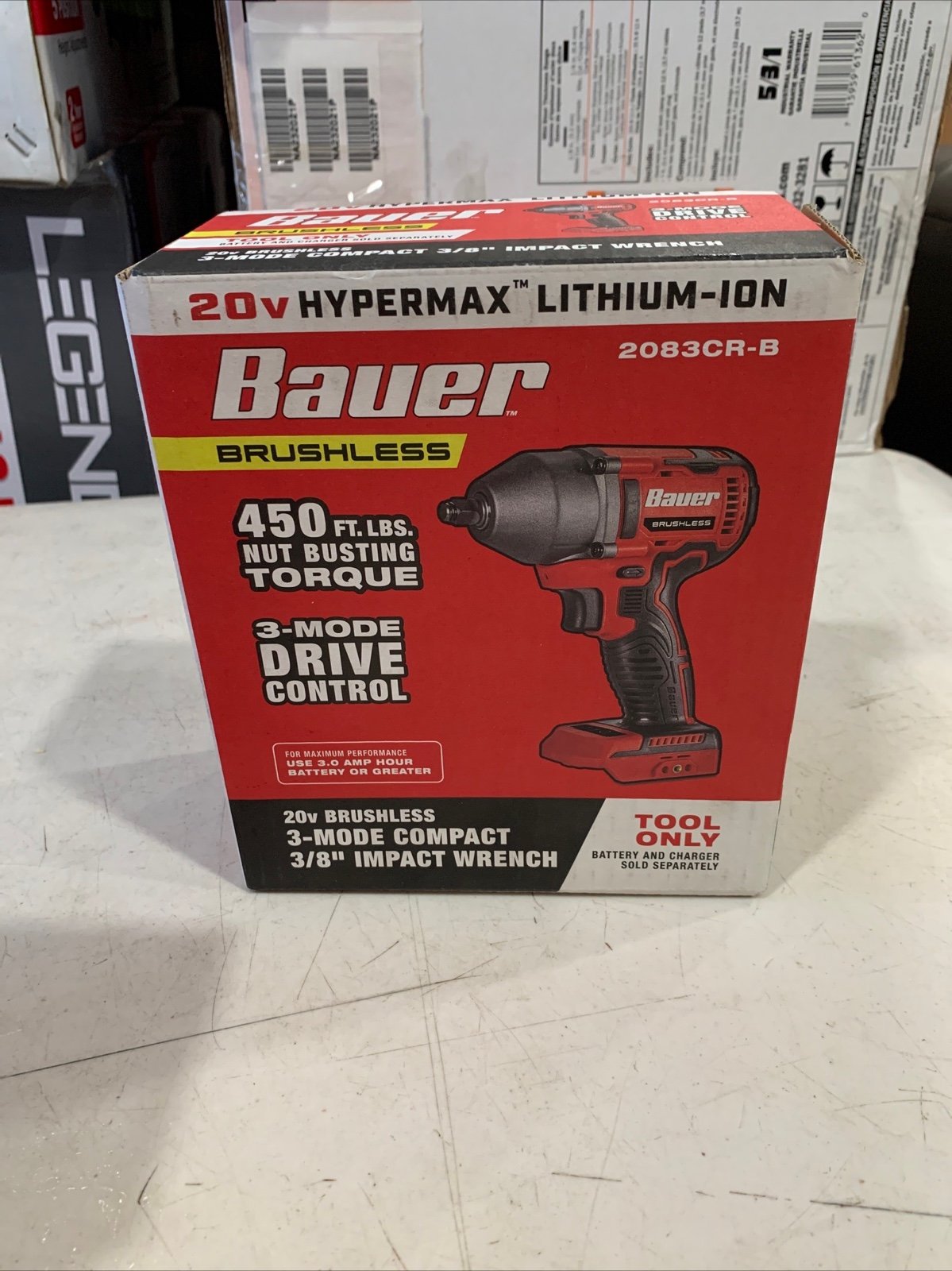 Bauer 20 v Brushless 450 Ft/Lbs Torque. 3/8 Drive Tool Only