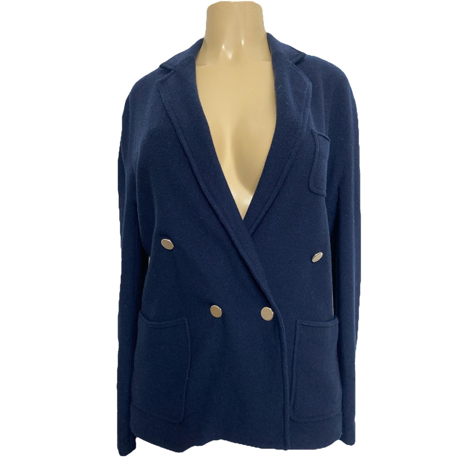 Band Of Outsiders Blazer Jacket Wool Double Breasted Navy Long Sleeve Pockets L