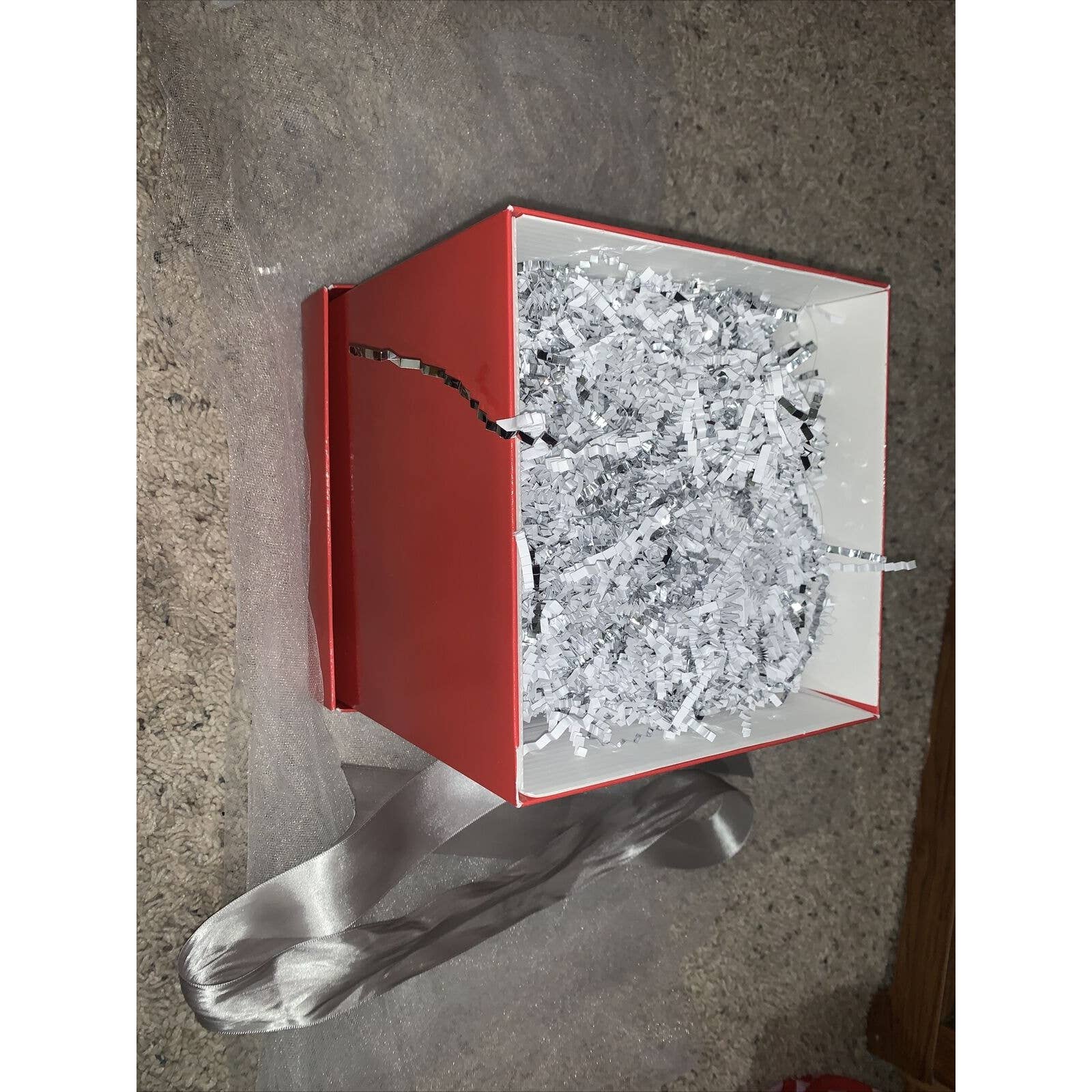 gift box christmas with net and satin ribbon and paper