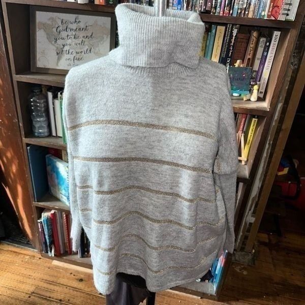 Cupcakes & Cashmere gold metallic stripe cowl neck sweater