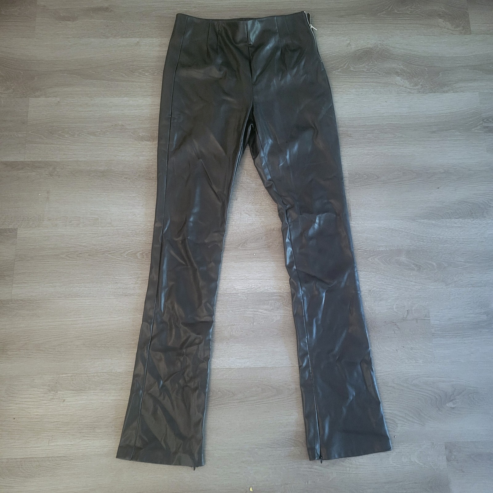 ZARA Black Faux Leather Pants Women Medium Inseam 35 Inch For TALL Women