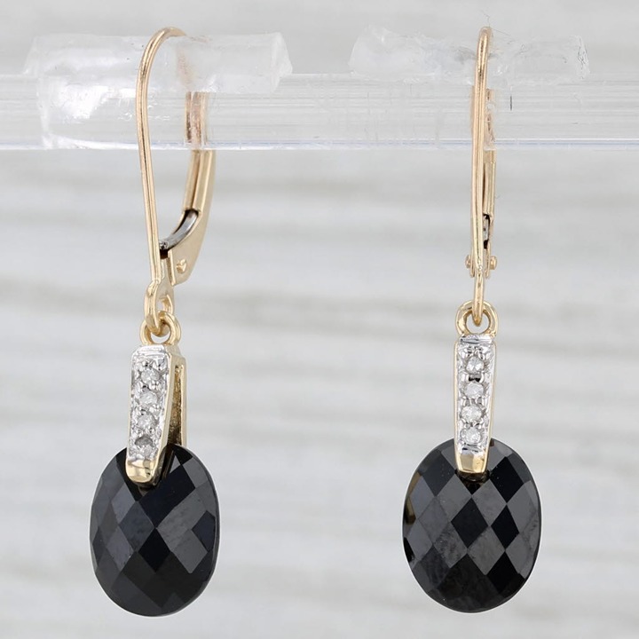 Black Cubic Zirconia Dangle Earrings 10k Yellow Gold Lever Back Drops