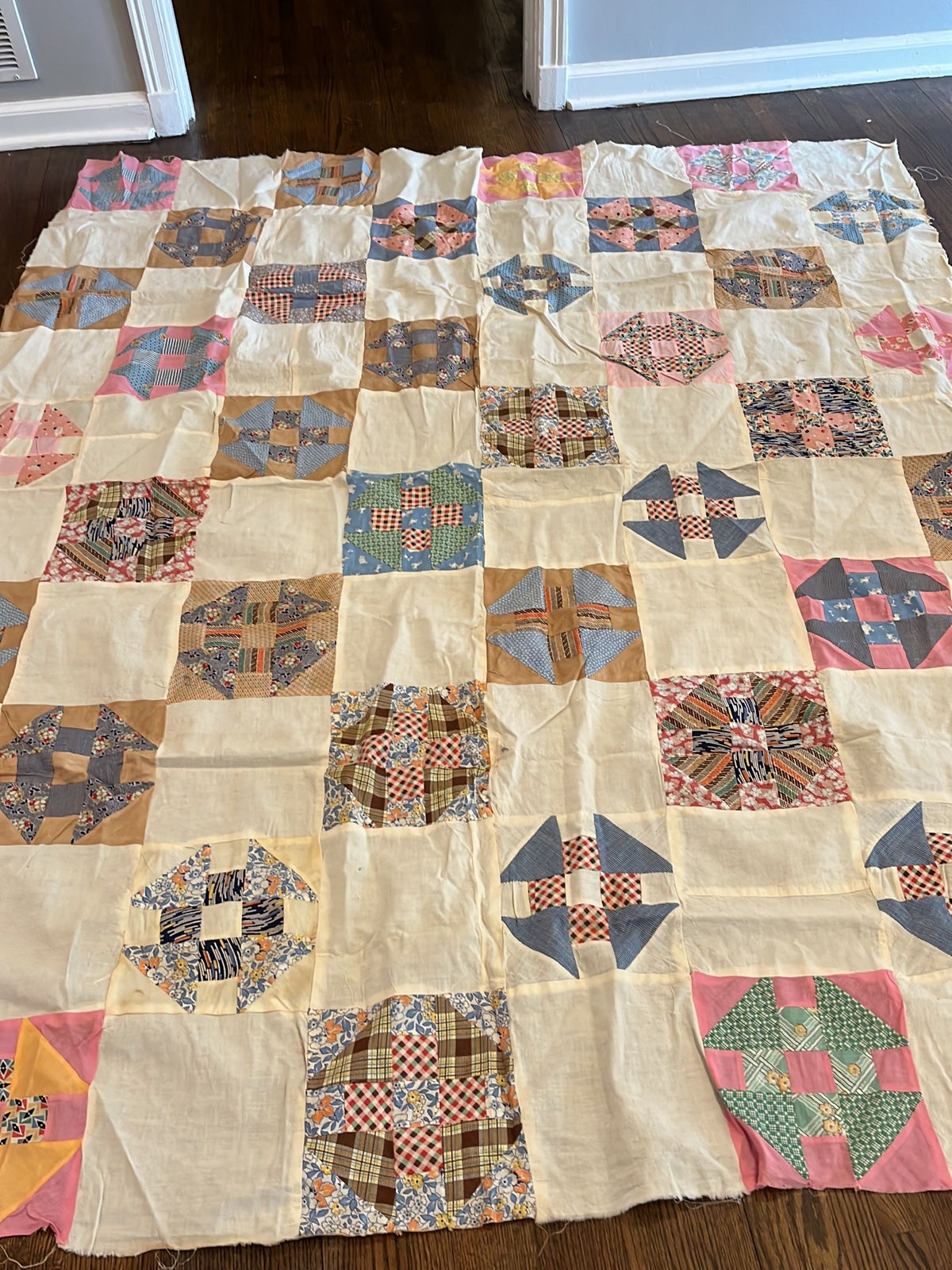 Vintage churn dash quilt top