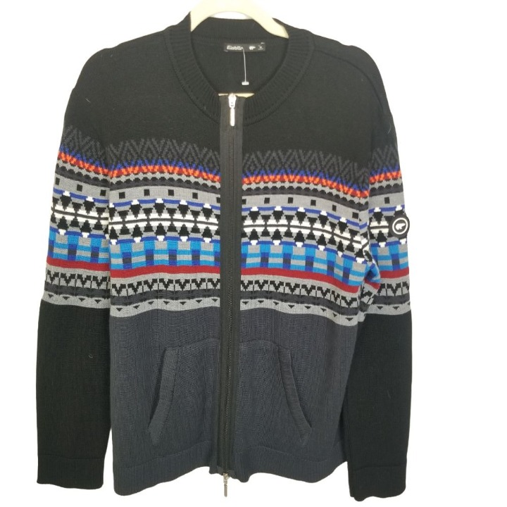 Eisbar Mens M Fair Isle Nordic Long Sleeves Crew Neck Full Zip Sweater Pockets