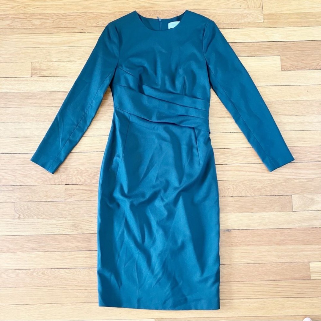 The Fold London Green Wool Tailored Luxury Business Long Sleeve Dress 8