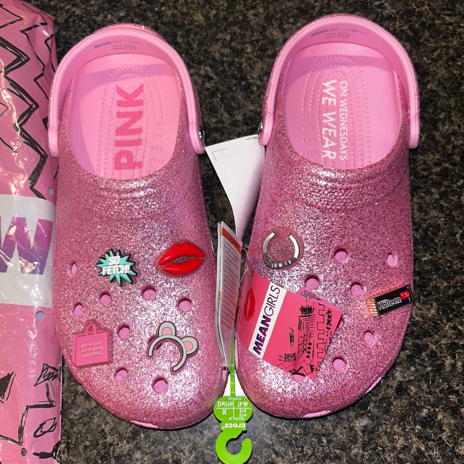Crocs x Mean Girls Pink Glitter Classic Clogs Shoes Women's Size 12 Men 11 New