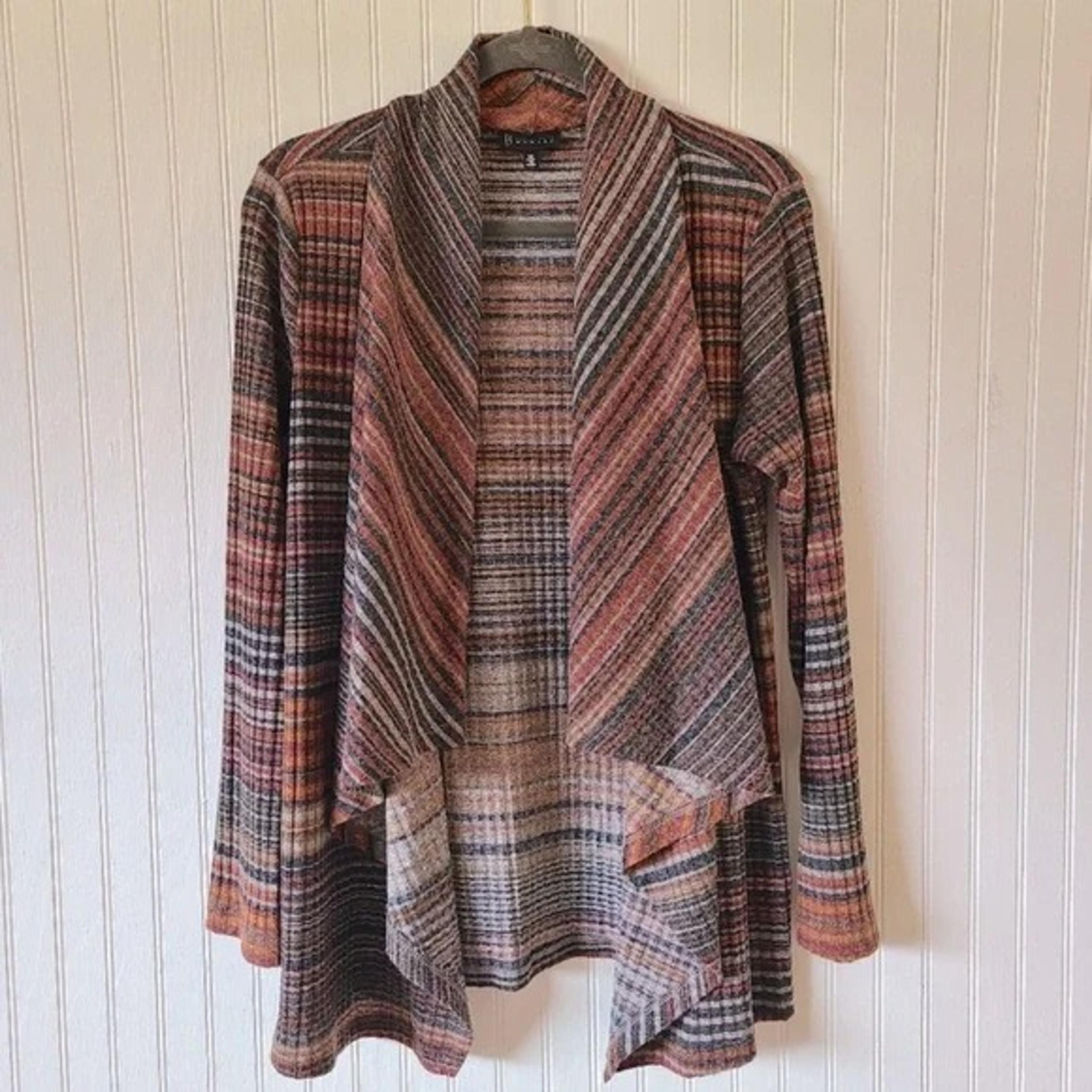 Bobeau Stitch Fix Drape Cardigan Sweater Womens XL Earth Tones Brown Grey Knit