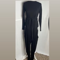 Bobi black Los Angeles black jogger jumpsuit. Unique wrap top