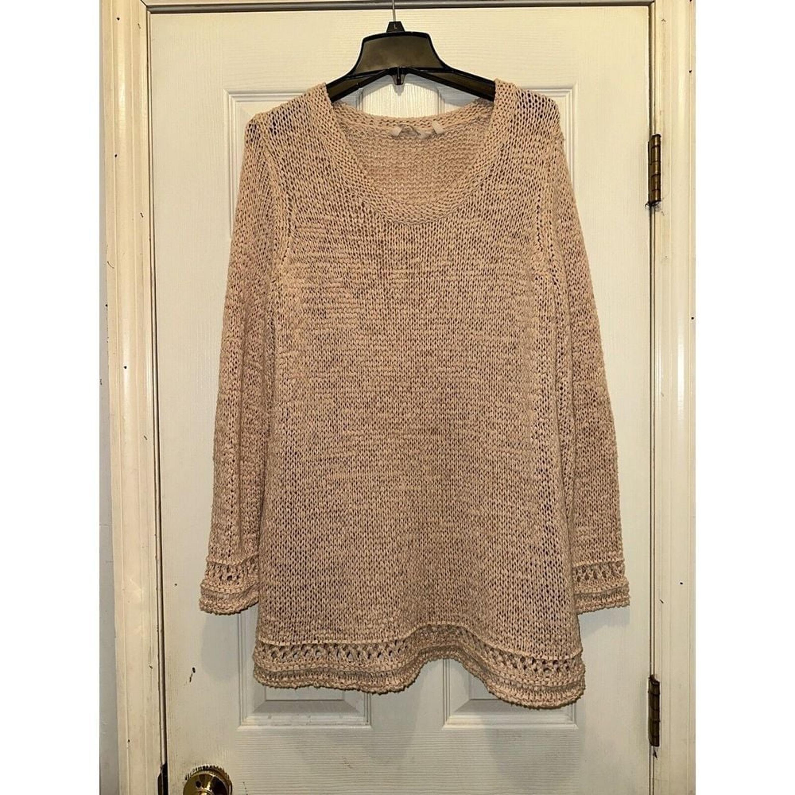 Soft Surroundings Womens tunic top sweater open crochet knit blush peach Size L