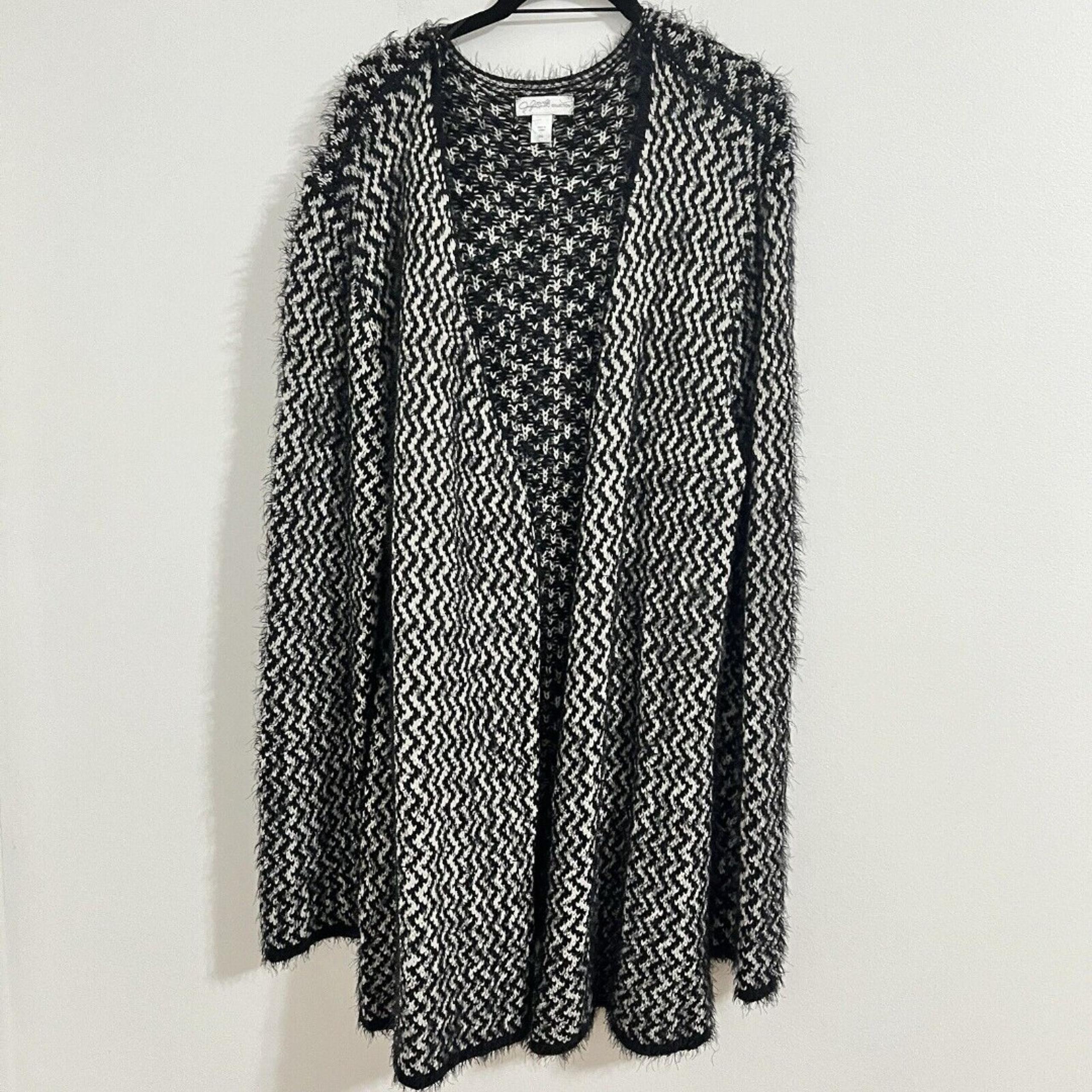 Jaclyn Smith Collection Womens Cardigan Size XXL Dressy Fuzzy Black Silver Cozy