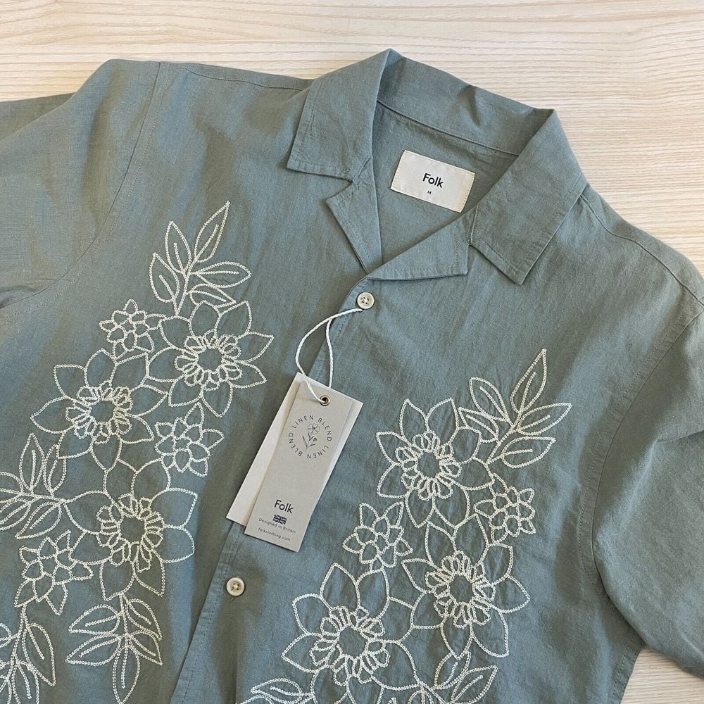 NWT Folk Healey SS Shirt Men's XL Green Floral Short Sleeve Button Up 165