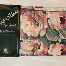 Bill Blass Floral Festival Blue Twin Sheet Set NEW Flat Fitted Pillowcase