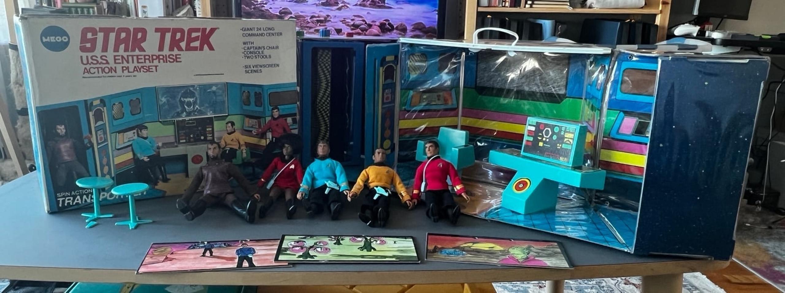 Vintage Star Trek Mego Figures and USS Enterprise Playset 1975 with Box