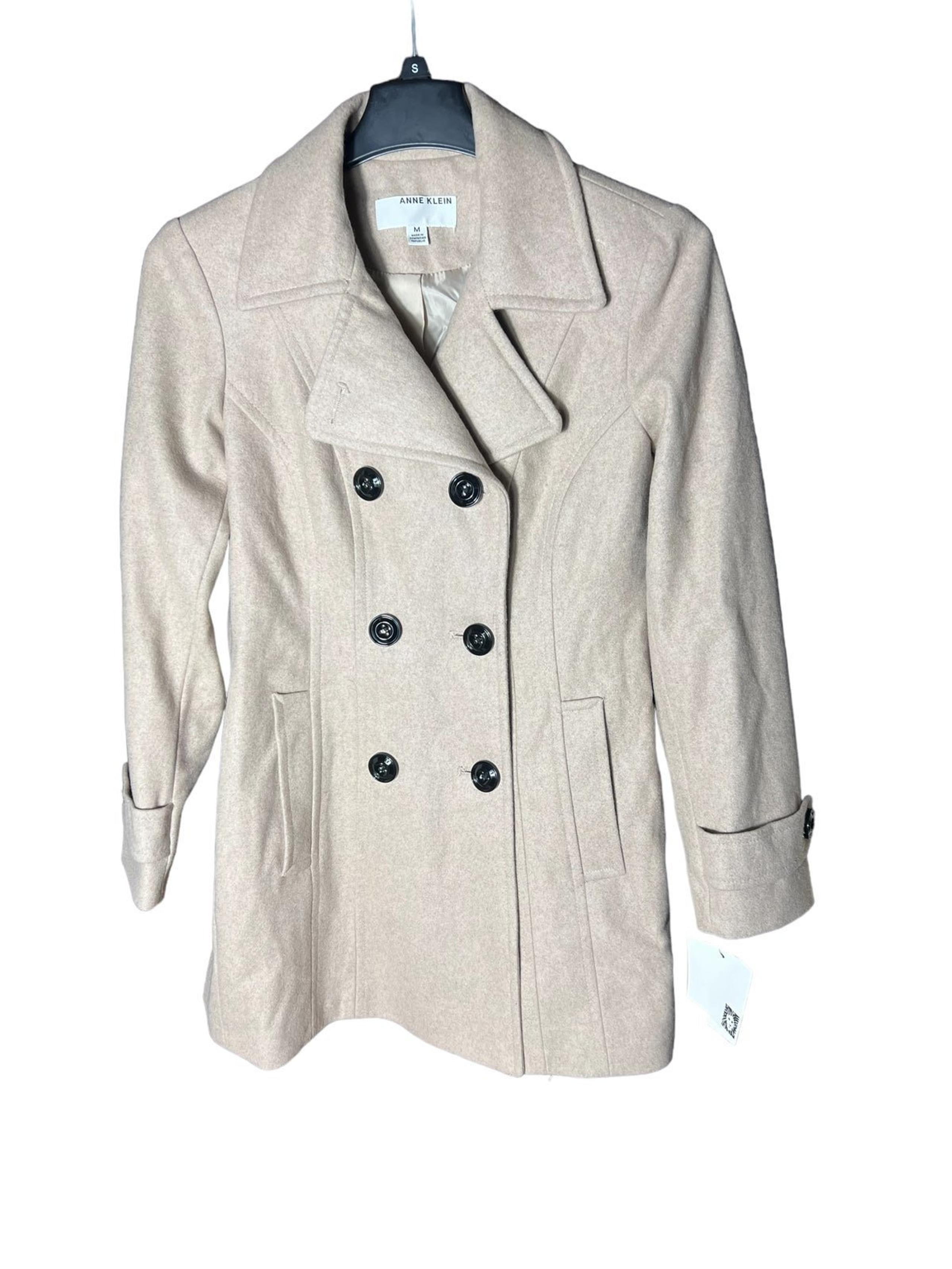 Anne Klein Pea Coat Double Breasted Oatmeal Color Wool Blend Sz Medium NWT