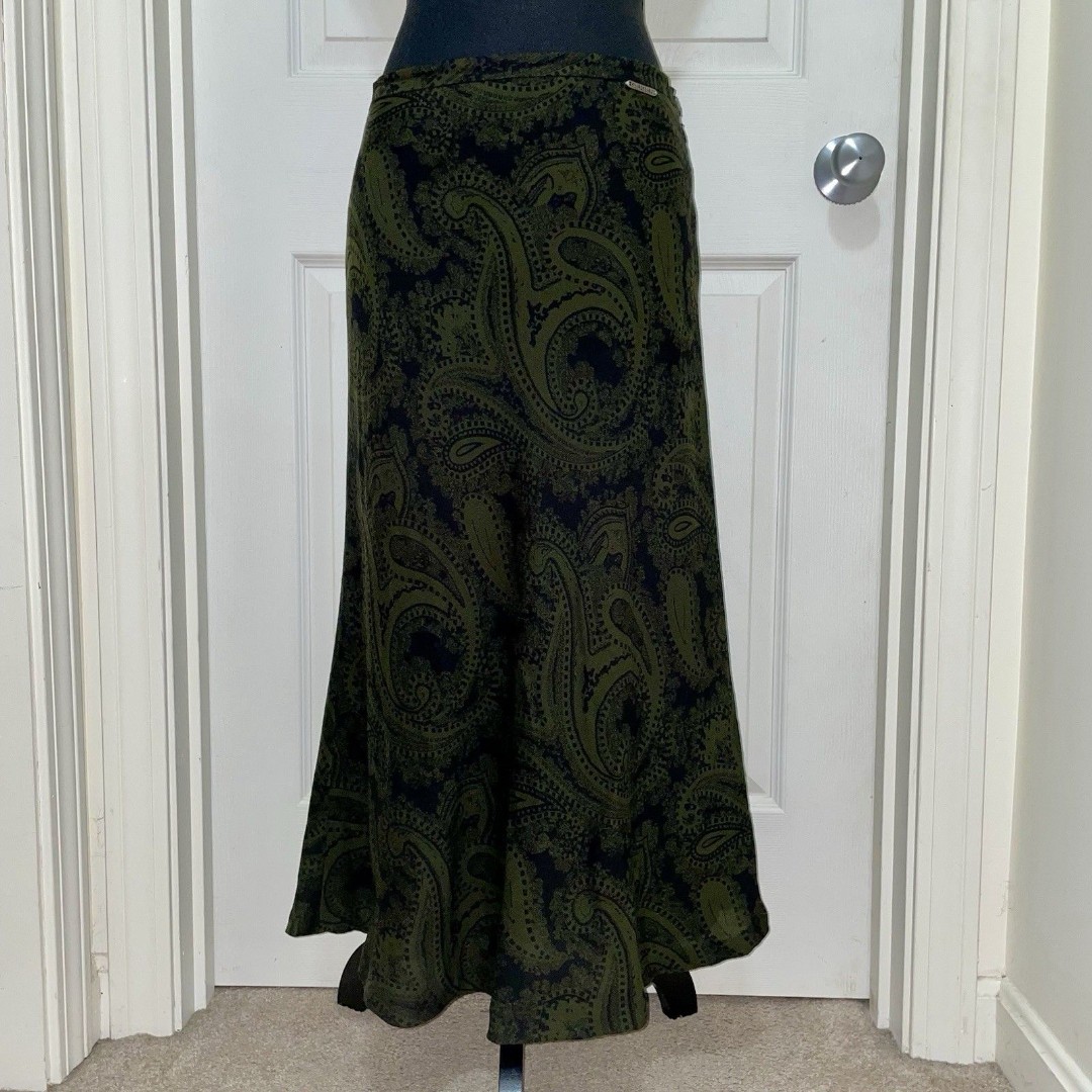 Geiger Collections Austria New Wool Paisley Maxi Skirt Green Lined Sz 40 US 10
