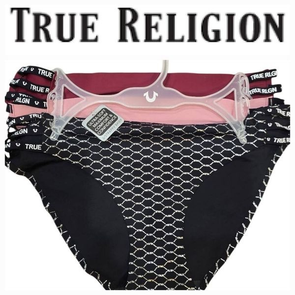 True Religion 3-PK Logo/Solid Strappy Hipsters