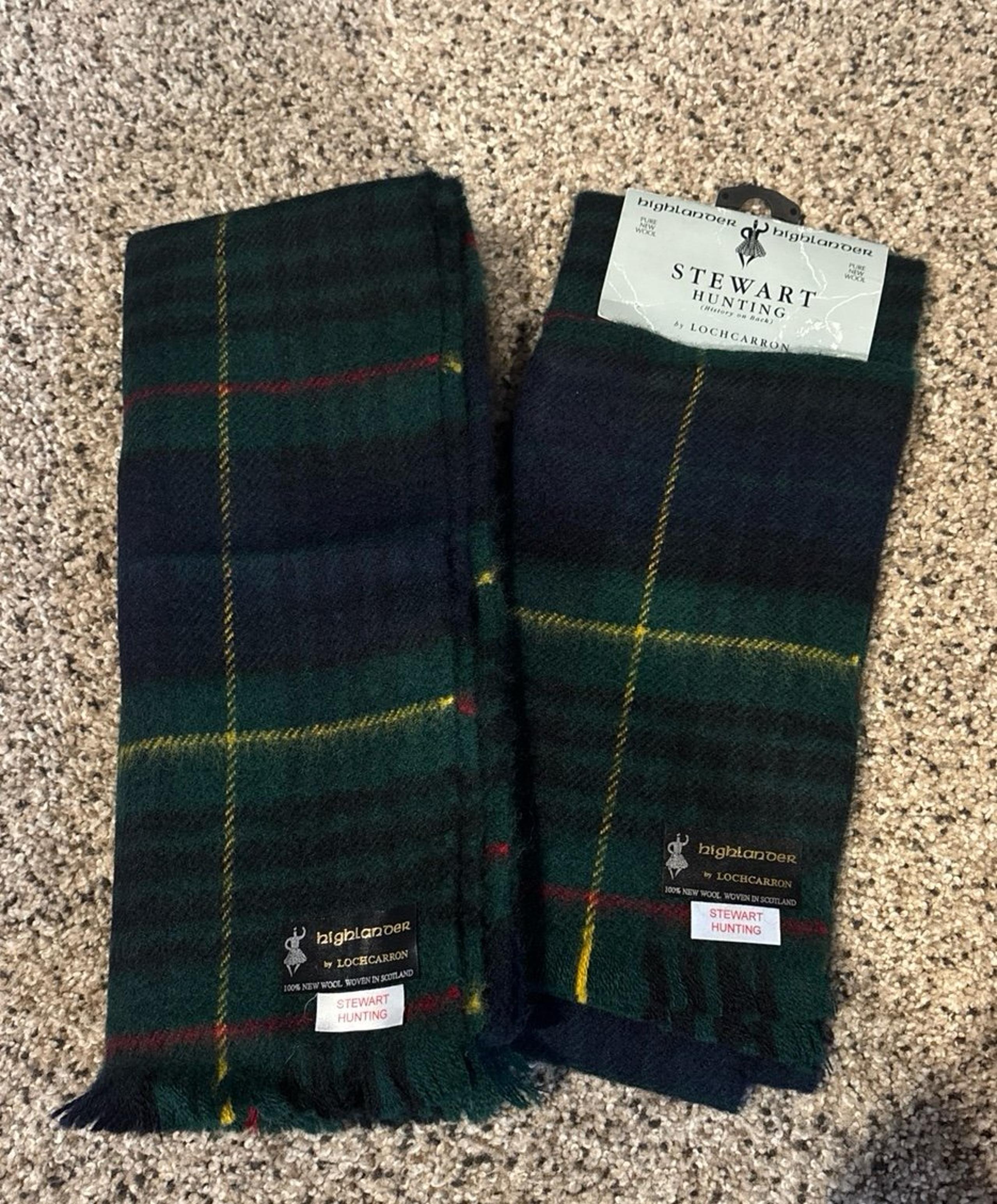Highlander by Lochcarron 100% Pure New Wool Stewart Hunting 2 Scarves