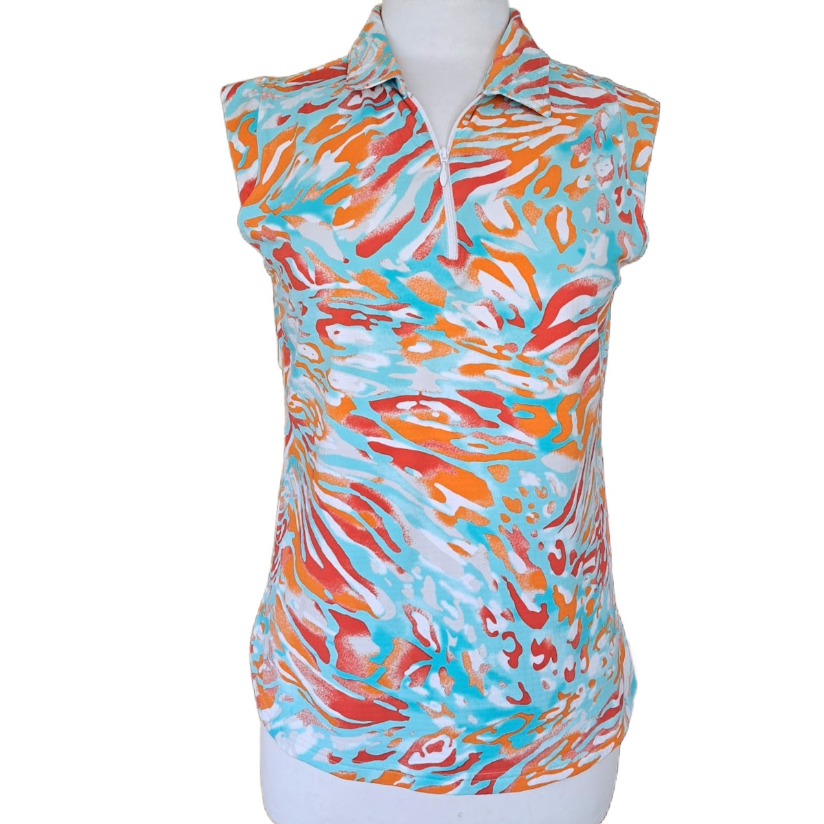 IBKUL ICIKULS Sleeveless Cooling Polo Top Large Blue Orange Animal Print Tennis