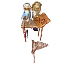 Handmade Rustic Man Woman Fishing Dock Figurines Fisherman Sculpture Collectible