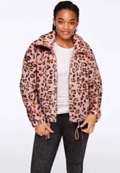 PINK LEOPARD FAUX FUR SEMI CROPPED COAT