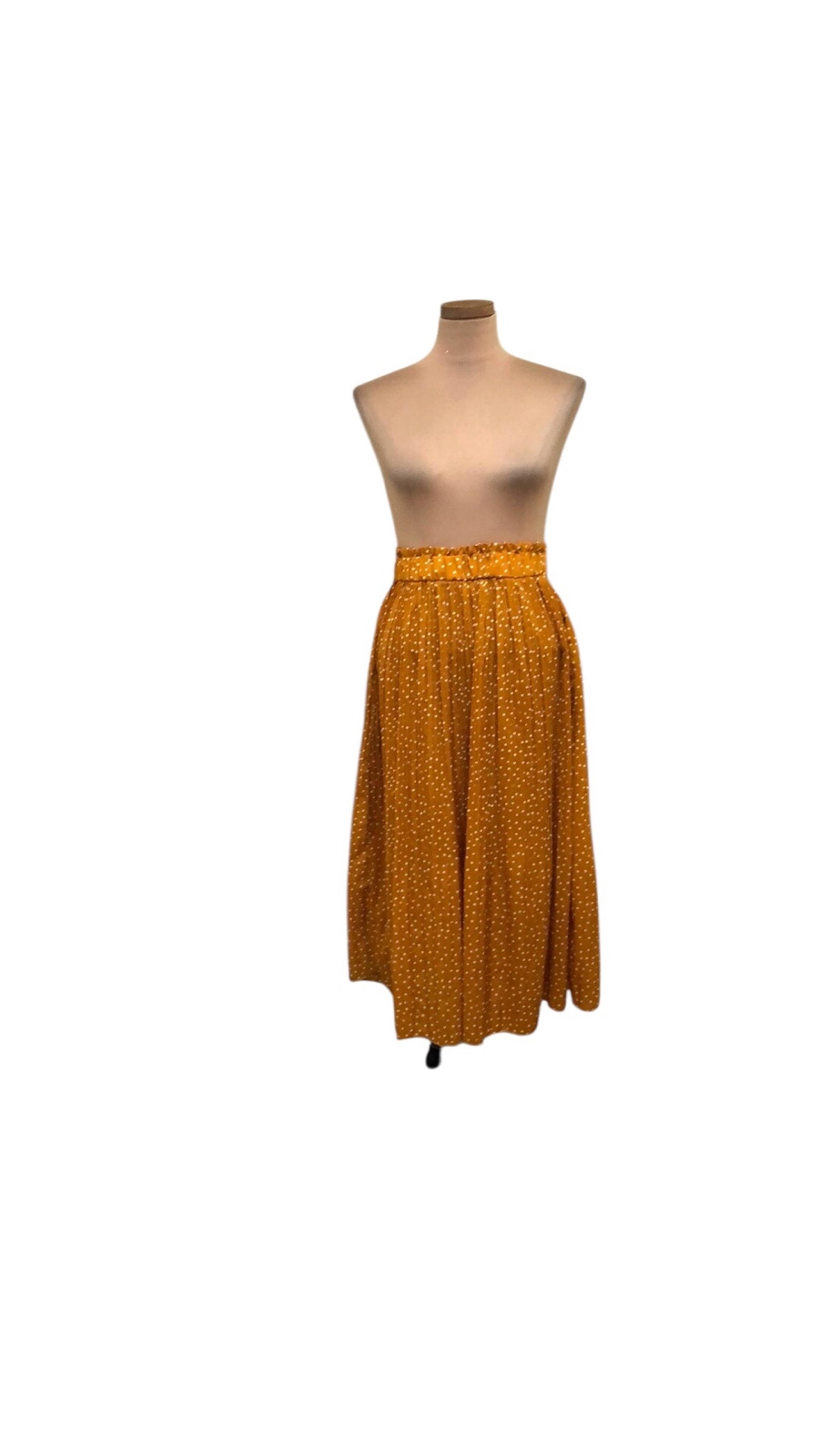 Francesca’s Collection Exlura Maxi Skirt Mustard Yellow Pleated Polka Dot