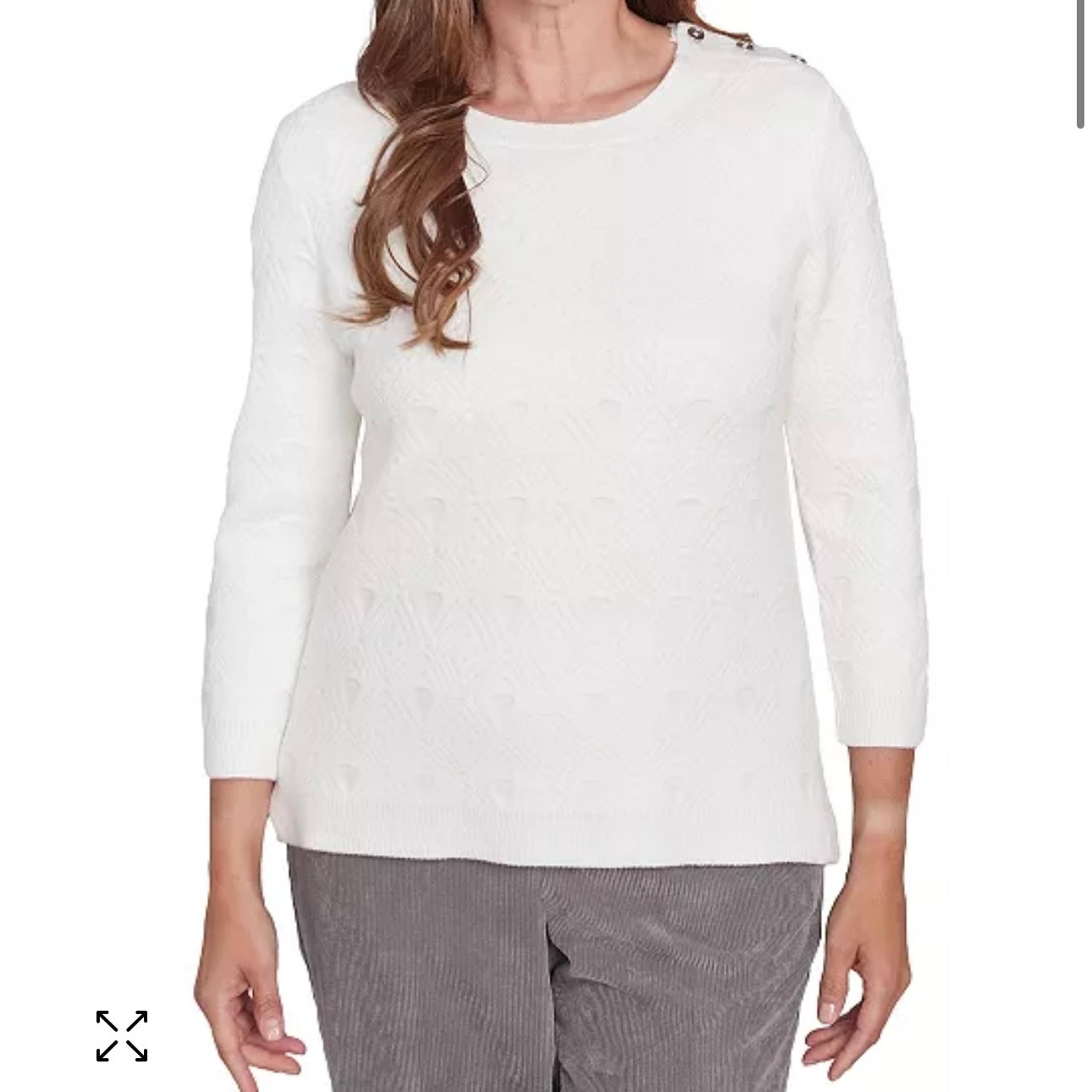 NWT Alfred Dunner Textured Cable Button Shoulder Sweater Womens Petite Size PL