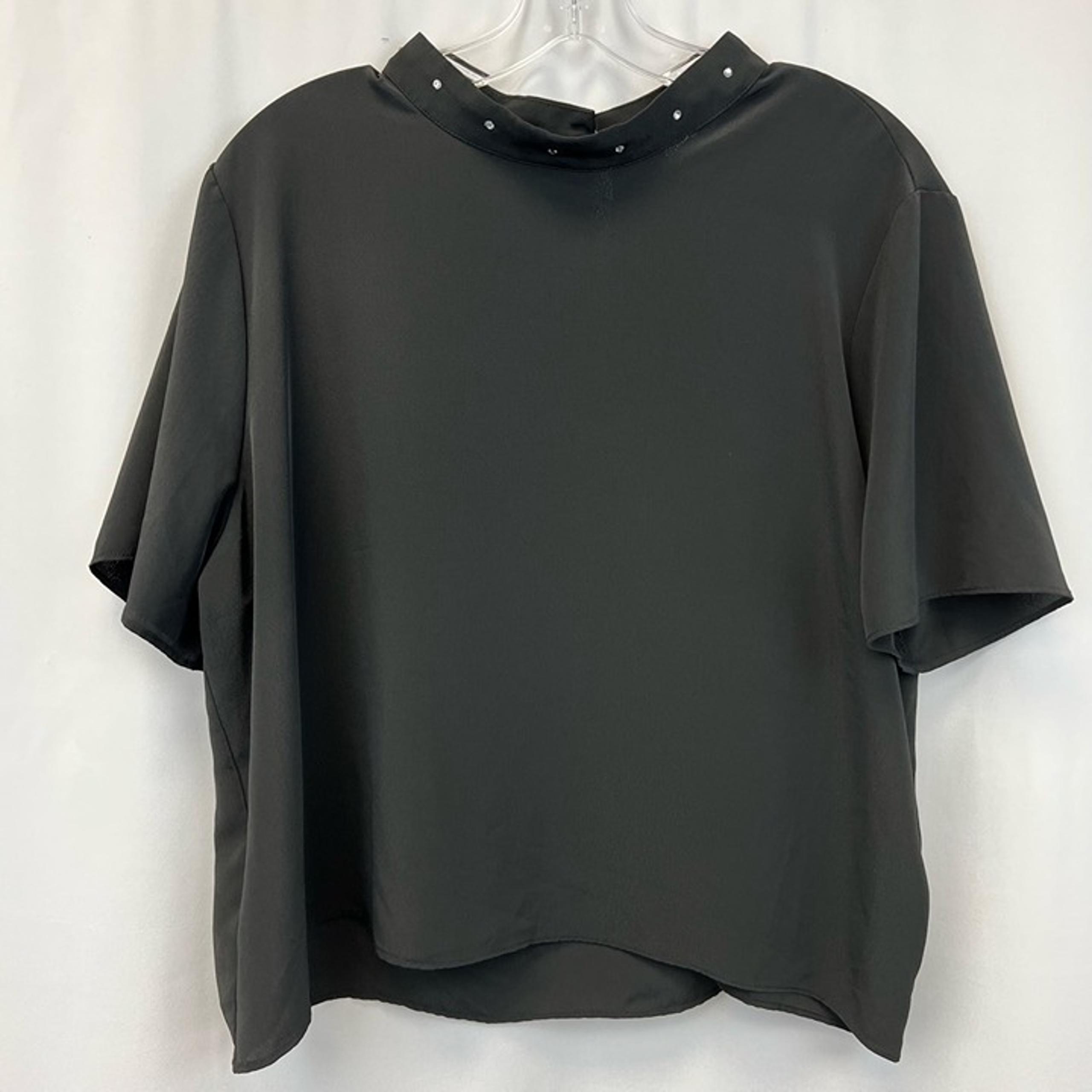 Divided Womens Blouse Black Short Sleeve Studded Mock Neck Boxy Fit Plus 18