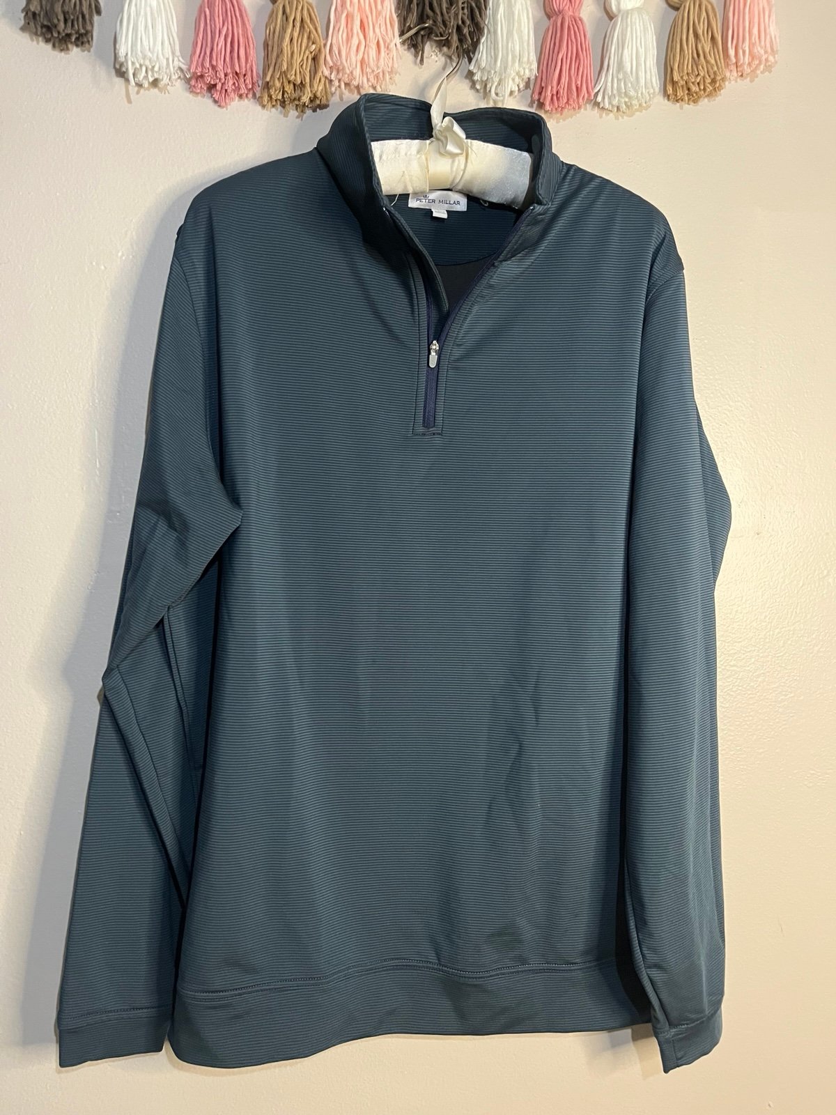 Mens Peter Millar Perth Sugar Stripe Performance Quarter-Zip Size Large