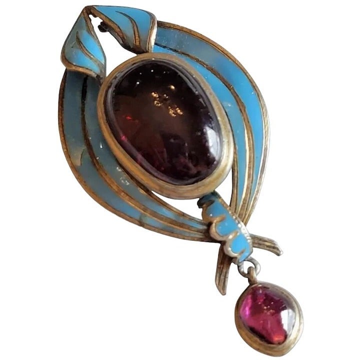 Wonderful Sterling Enamel and Glass Brooch (A2647)