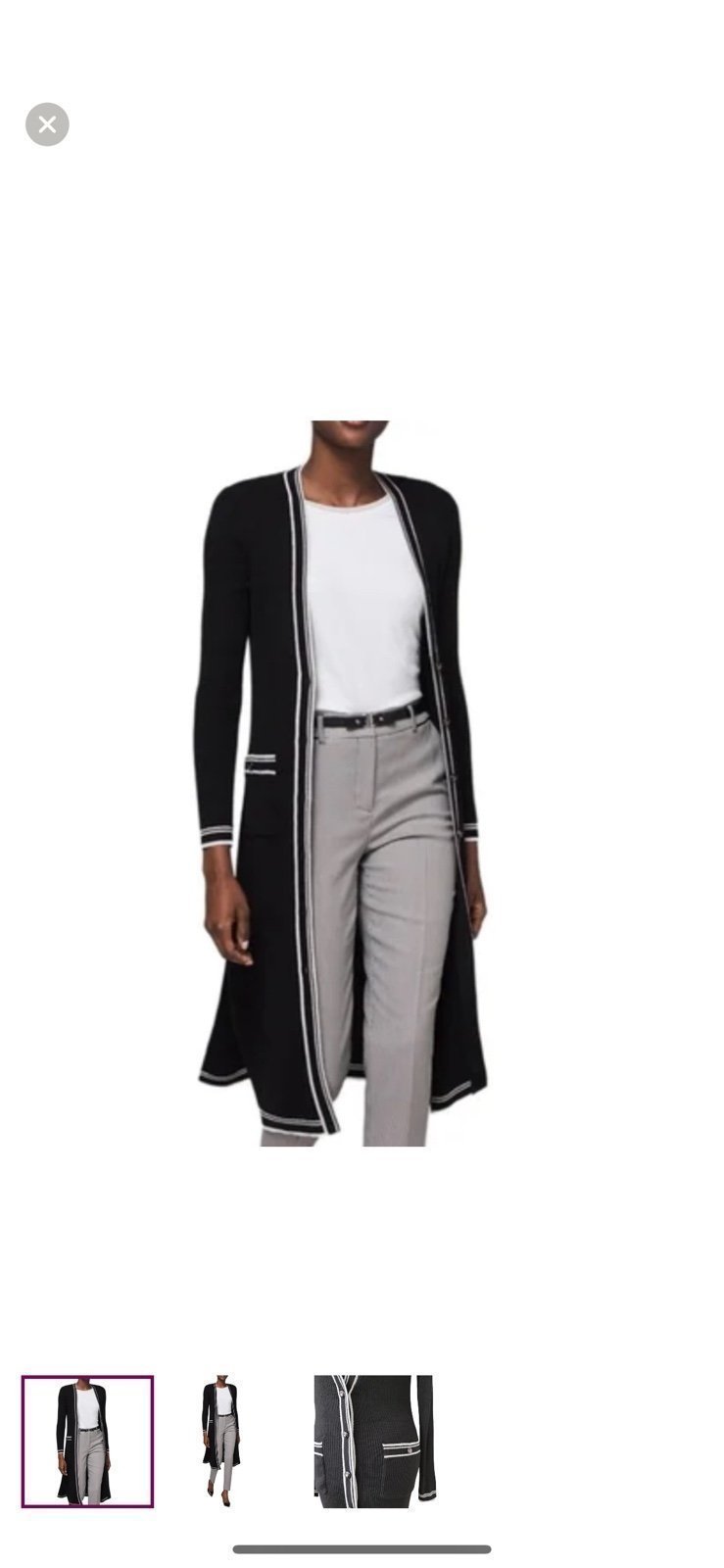 White House Black Market Wool Blend Ribbed Stripe Trim Knit Duster Cardigan S