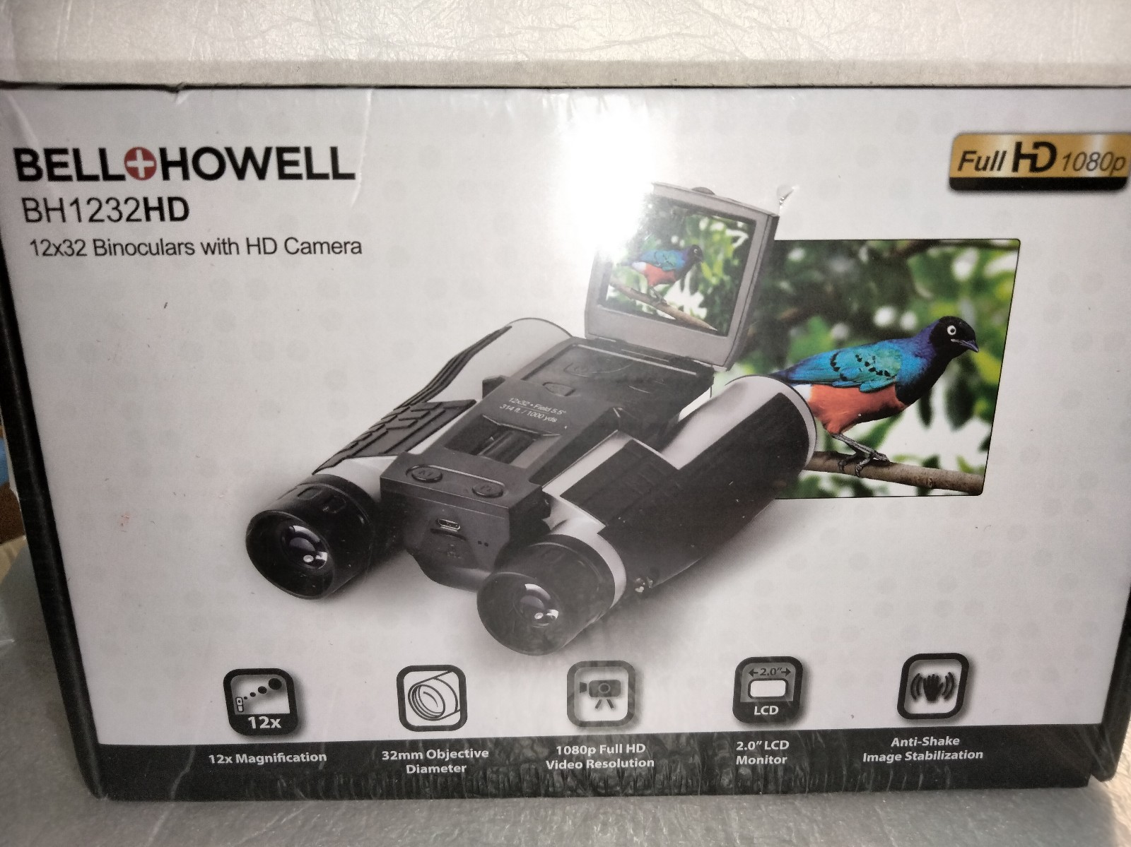 NIB Bell & Howell BH 1232 HD 12 X 32 Binoculars With HD Camera