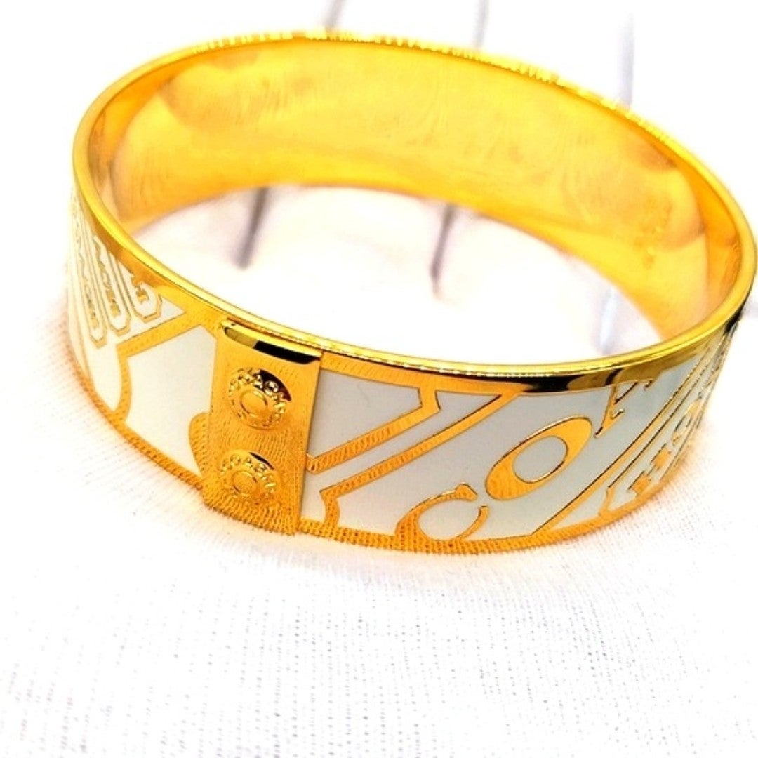 3/4 COACH Vintage Gold and White Logo Bangle Bracelet-Authentic