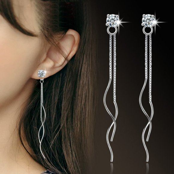 NEW 925 Silver Diamond Swirl Earrings