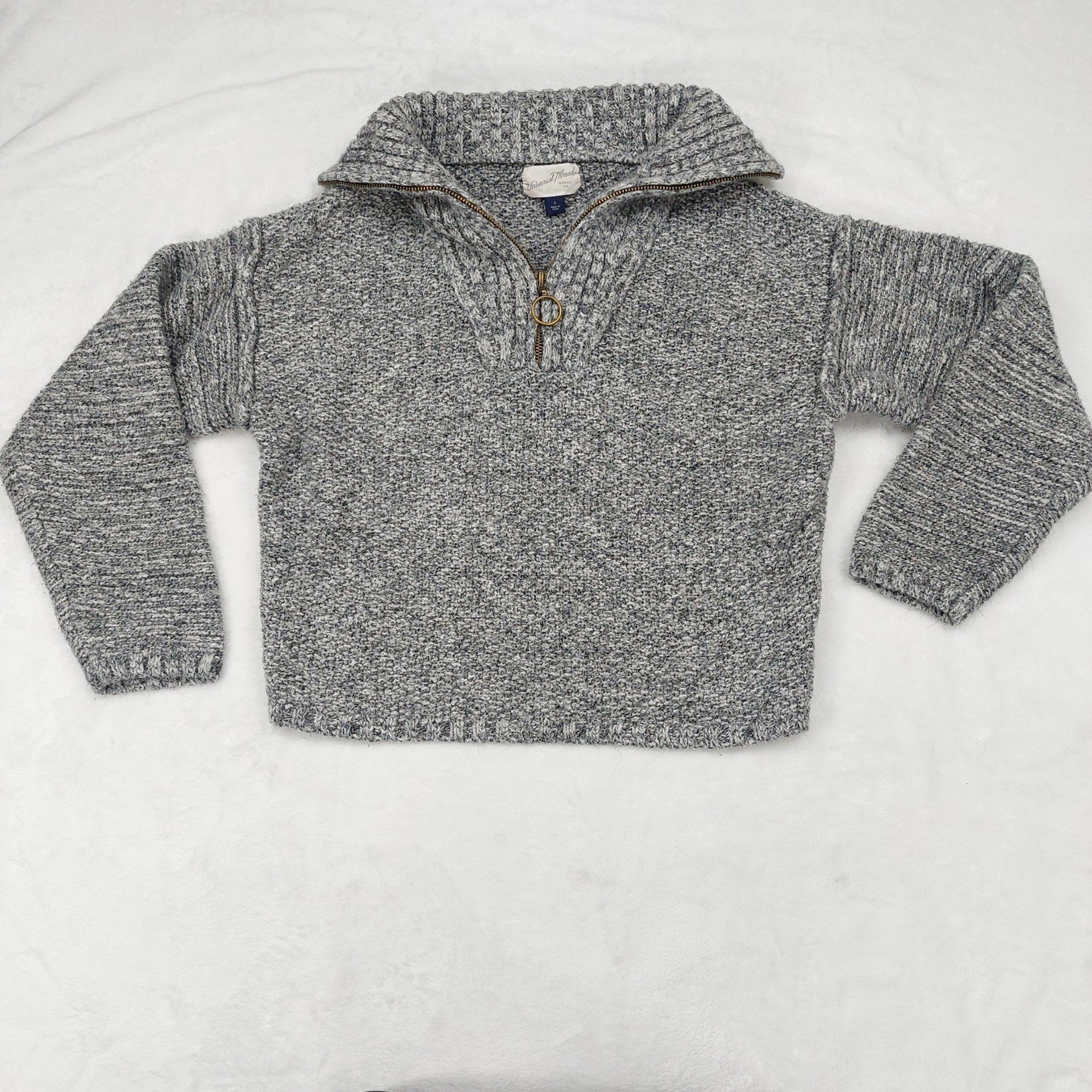 UNIVERSAL THREAD WOMEN'S GRAY CROPPED QUARTER ZIP PULLOVER SWEATER SIZE SMALL