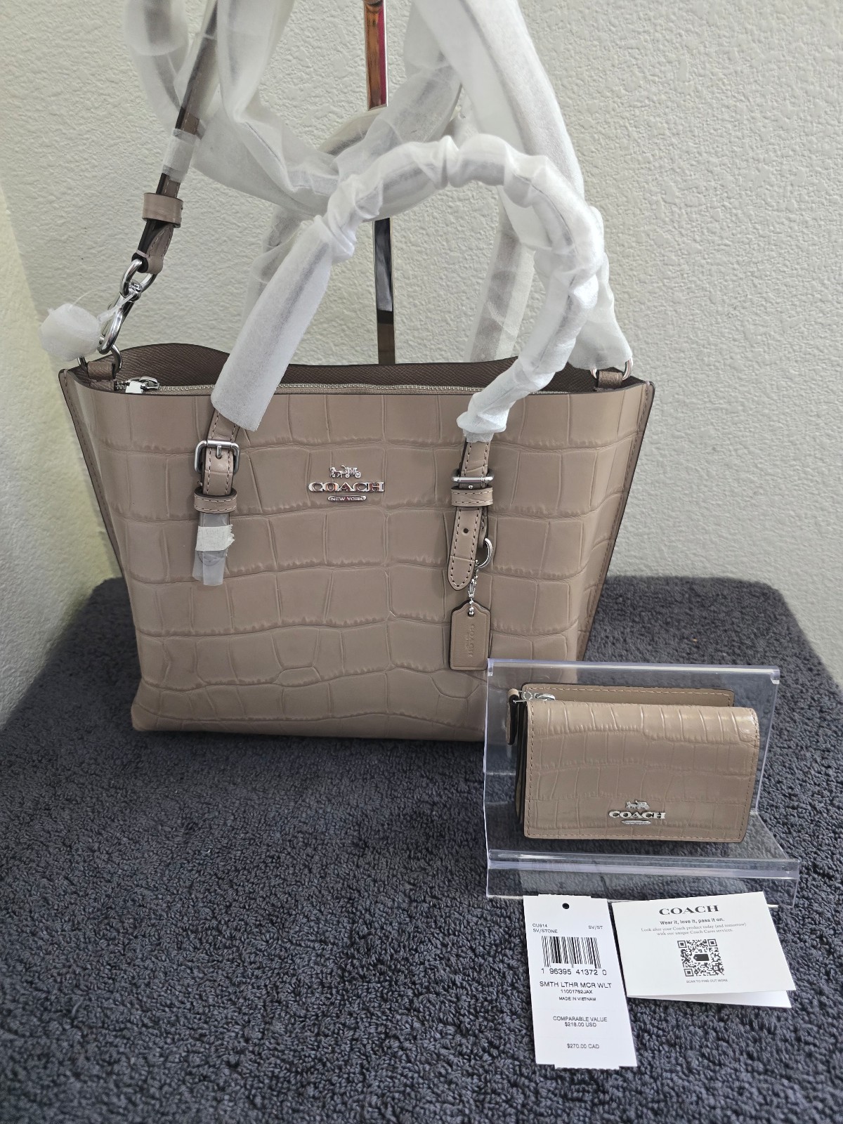 NWOT COACH CW017 Mollie 25 Croc Tote Crossbody Bag w/NWT Matching Snap Wallet
