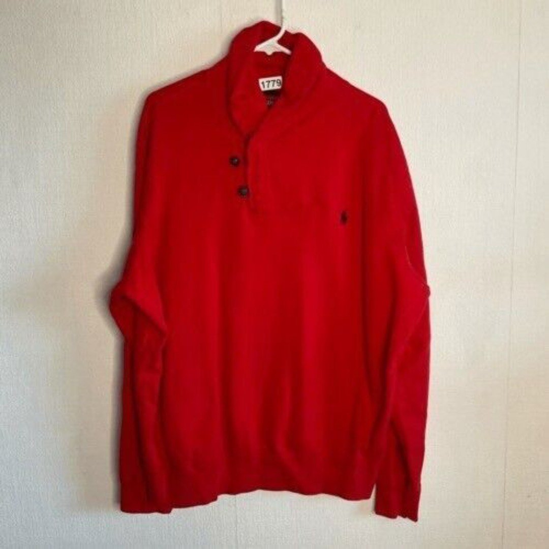 Vintage Polo Ralph Lauren Shawl Neck Sweater Men Size XXL Cardinal Red Knit