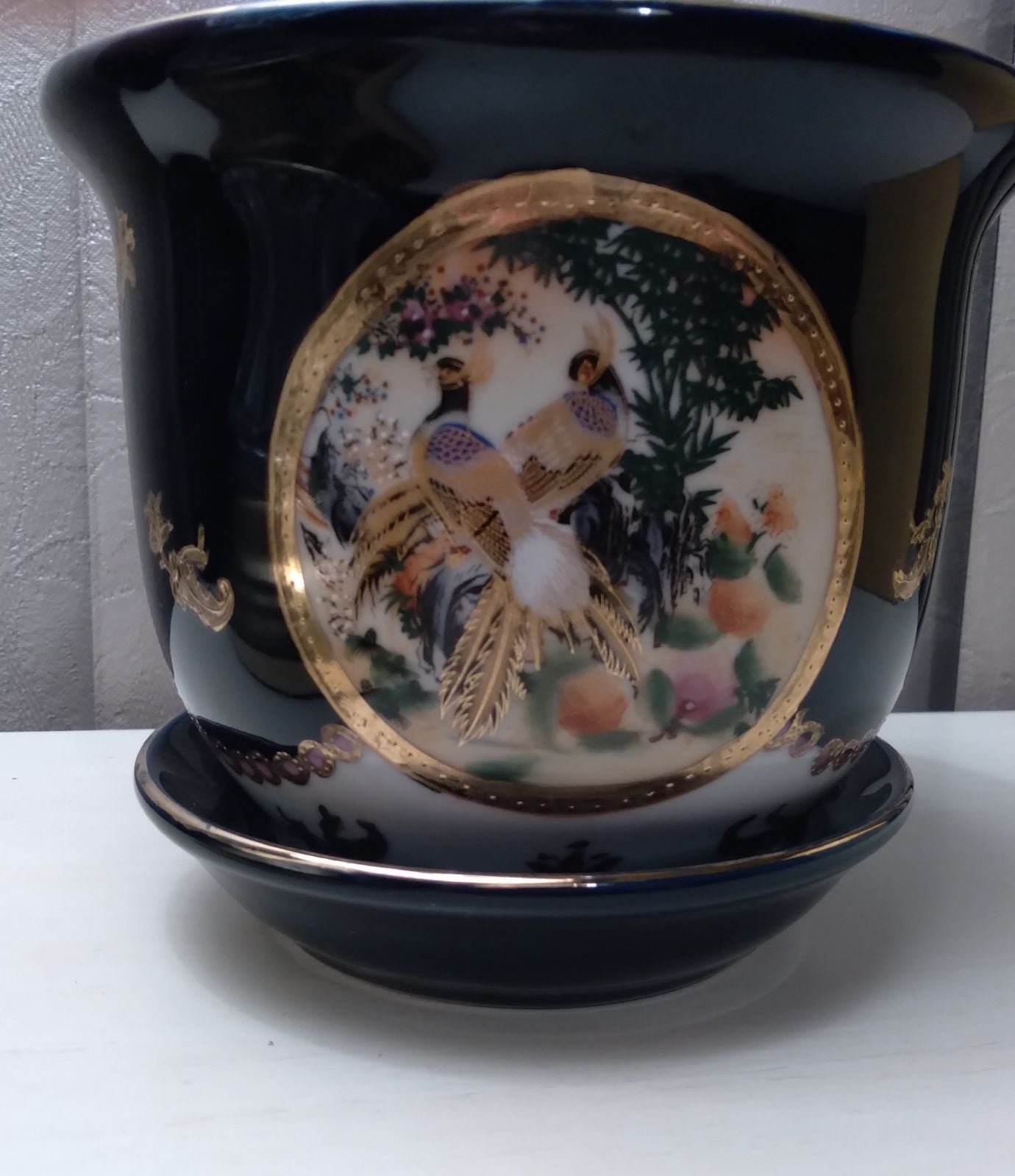 COBALT BLUE LIMOGES PLANTER AND SAUCER